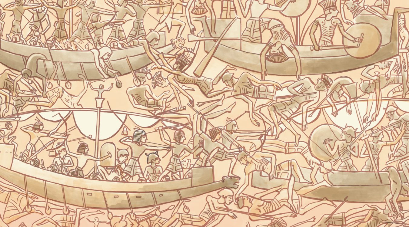 illustration of ancient ships and sailors